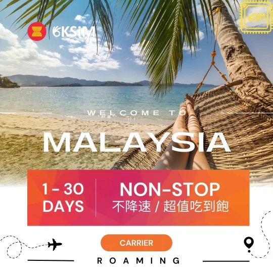 【eSIM】馬來西亞上網吃到飽｜各天數流量
